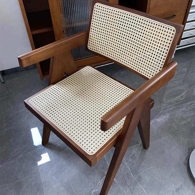 

Nordic rattan chair, solid wood wabi sabi dining table and chairs