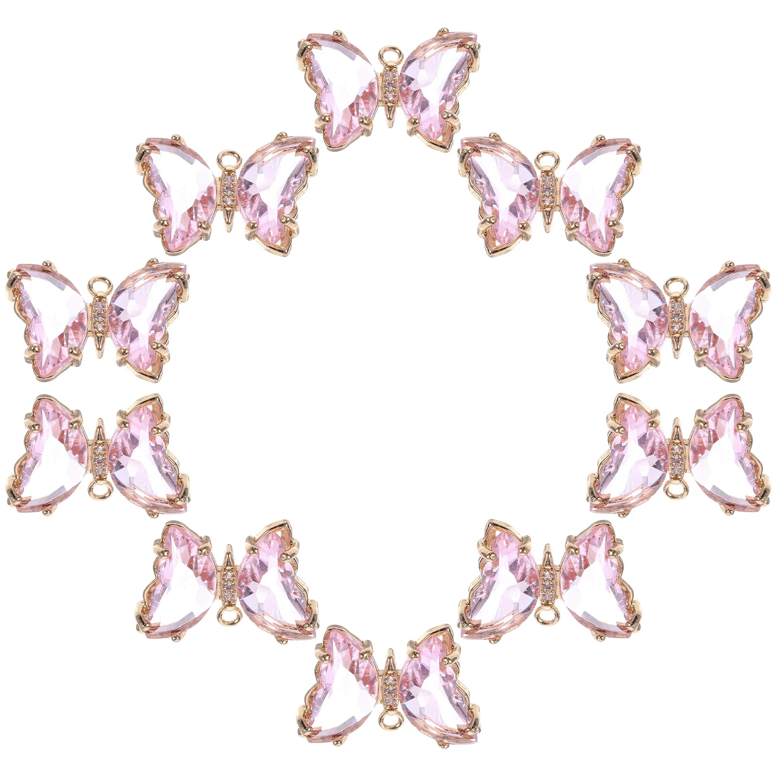 

10pcs Pink Crystal Glass Butterfly Pendant DIY Earrings Necklace Bracelet Keychain Jewelry Charms Accessories