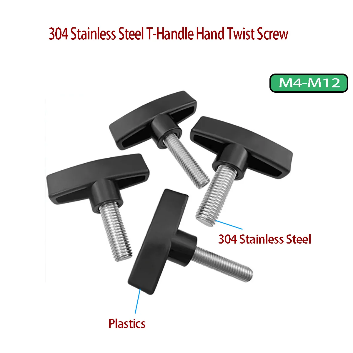 

304 Stainless Steel T-Handle Hand Twist Screw - Plastic Head Bakelite Knob Bolt Adjustable Fastening Screw M5M6M8M10