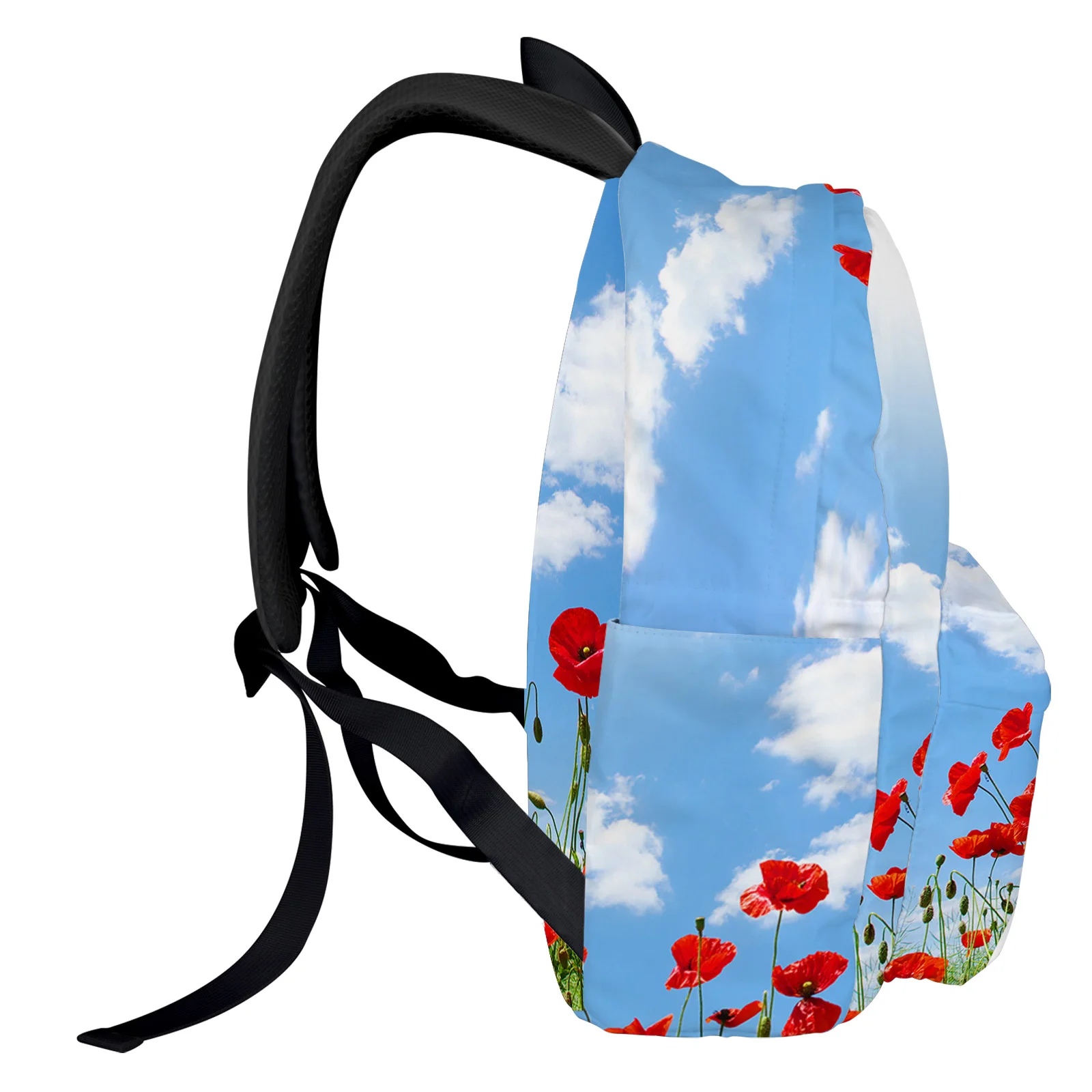 Poppy Flowers Sky Clouds Backpack School Bags for Teenagers Girls Students Laptop Bag Women's Casual Travel Backpack