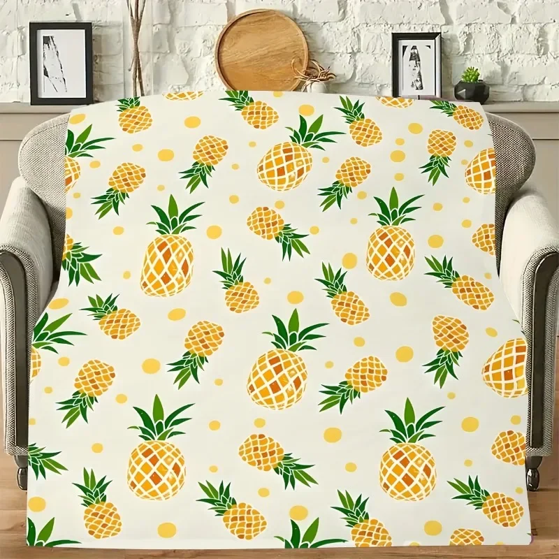 Contemporary Pineapple Print Flannel Fleece Throw Blanket Soft Cozy And Warm Machine Washable
