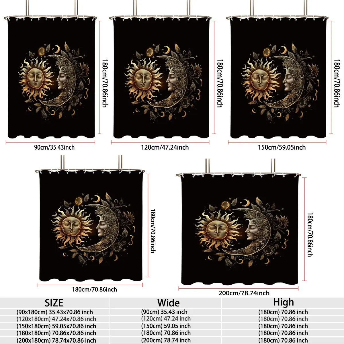 Celestial Zodiac Sun Moon Shower Curtain Divine Cosmic Astrology Boho Bathroom Decor 180x180cm