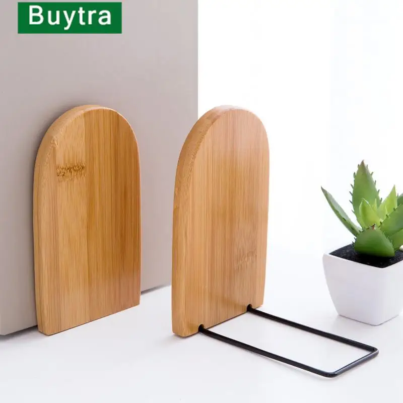 Hot sale Nature Bamboo Desktop Organizer Bookends Book Ends Stand Holder Shelf Bookrack Office Accessories