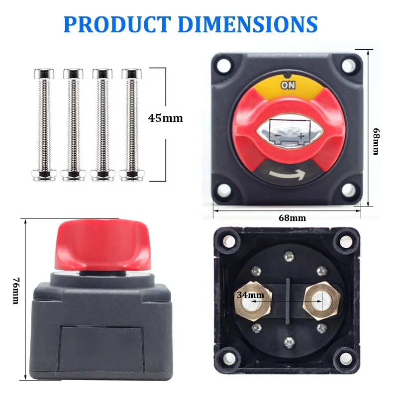 2Pin Battery Switch on OFF Battery Cut Off Isolator Switch Marine Battery Switch 48V for Car Boat RV ATV Auto Truck Vehicle