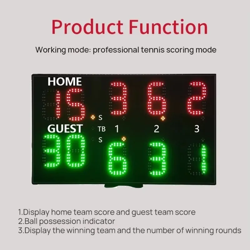 لوحة حارس ألعاب التنس الداخلية، عداد عرض نقطة LED، لوحة النتائج الرقمية الإلكترونية مع التحكم في الساعة