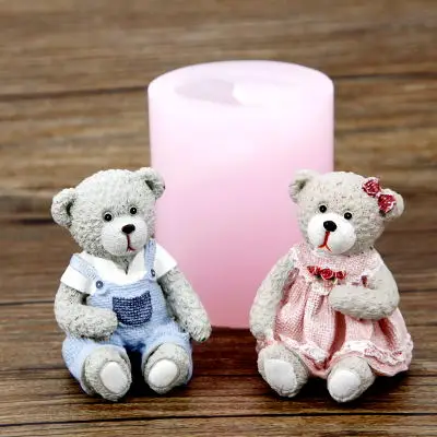 PRZY Mold Silicone Fondant Mould 3d Cute Bear Couple Chocolate Mousse Cake Molds Candle Moulds Resin Clay Molds Rubber 001