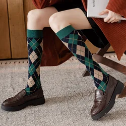 Diamond plaid pattern Knee socks women ladies girls Lattice Leisure Party Club knee-high stockings Over Knee long High Quality