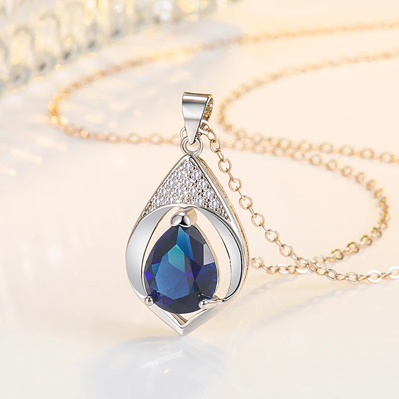 HuiSept Necklace 925 Silver Jewelry Water Drop Shape Zircon Gemstone Pendant for Women Wedding Party Gift Accessories Wholesale