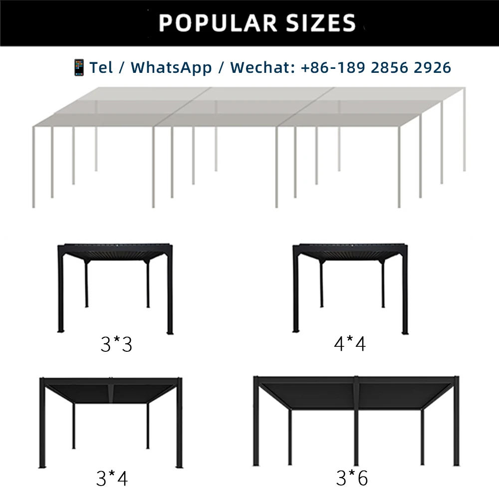 Aluminum Pergola 6063 T5 customized size aluminum alloy rain protection  With Motorized Screen Set Louvered Pergola customized