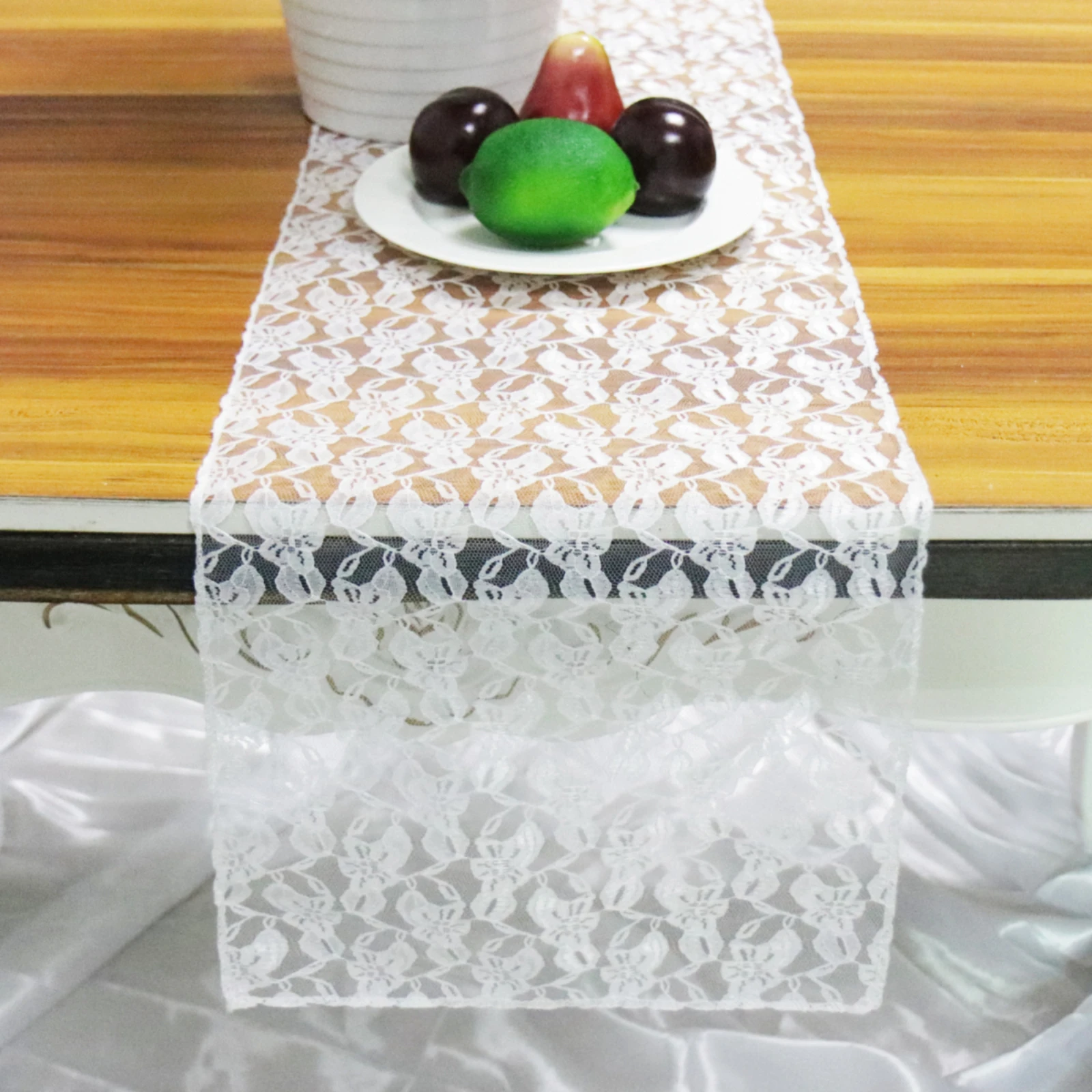 White/Black  Lace Table Runner Floral Table Cloth Chair Sash Dinner Banquet Baptism Wedding Party Table Decoration Home Textiles