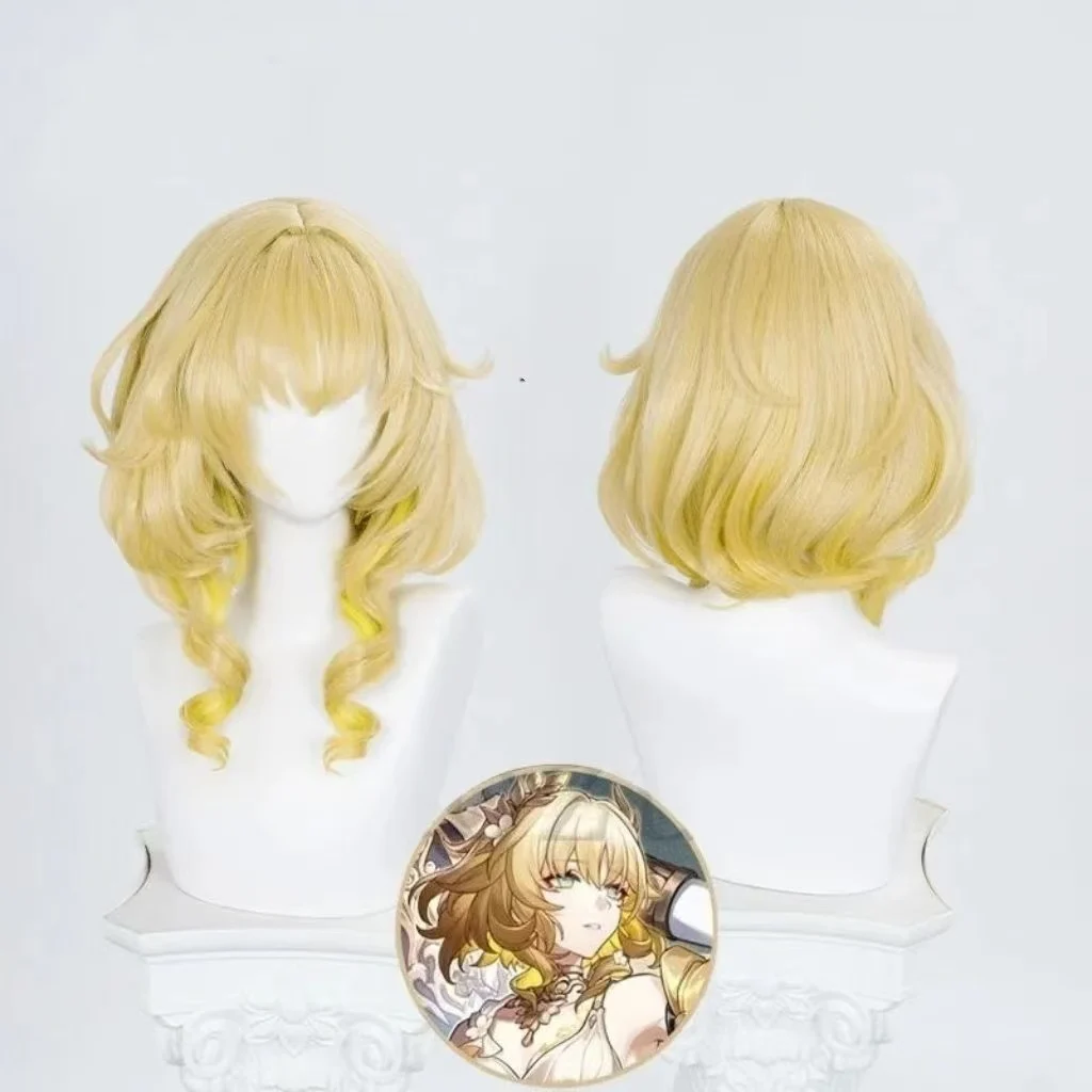 Honkai Star Rail Aglaea Cosplay Wig, Golden Gradient Curly Heat Resistant Synthetic Wig for Halloween Party Comic Con Wig