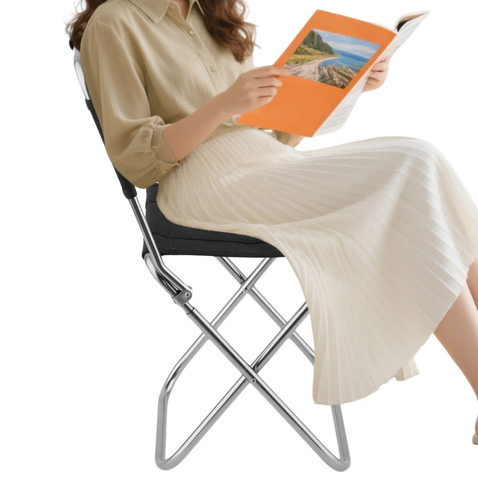 كرسي قابل للطي في الهواء الطلق مع مسند الظهر 22.5X23.5X47.5Cm المحمولة طوي التخييم البراز خفيفة الوزن سبائك الألومنيوم 600D أكسفورد #1