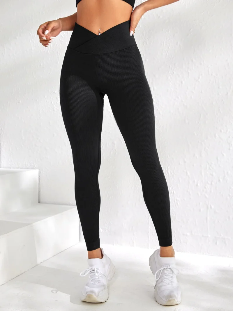 Damskie legginsy sportowe w talii w kształcie litery V elastyczne brzoskwiniowe pośladki spodnie do fitnessu z podniesionymi biodrami i wysokim stanem bezszwowe spodnie do jogi obcisłe