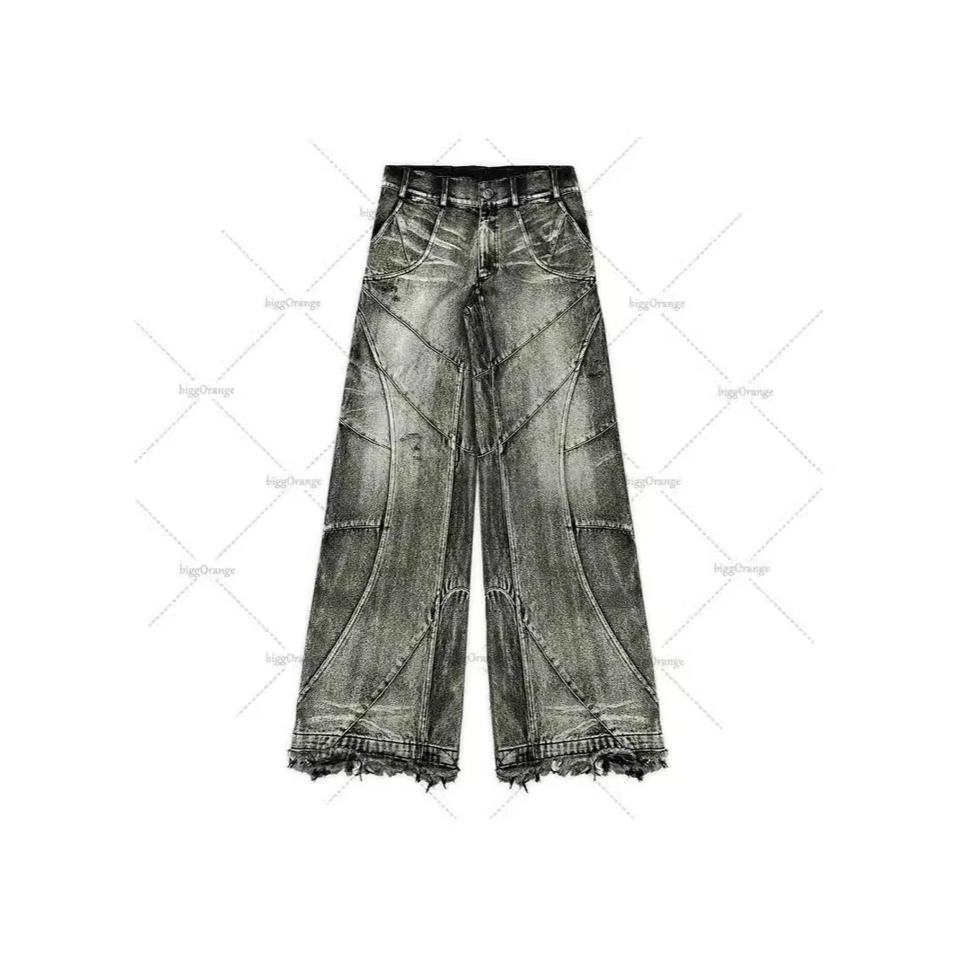 Retro Waed Loose Straight Leg Men's Jeans Street Sle Casual mid Waist Denim Pants No Brand Registered Trademark