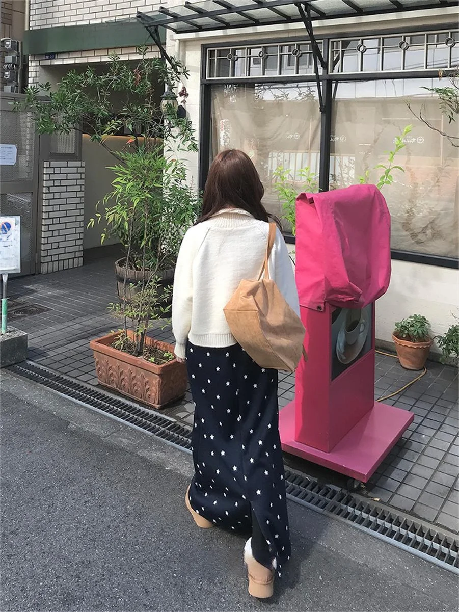 Street Sle – jupe longue coréenne décontractée, taille haute, taille élastique, étoile imprimée, amincissante, ligne a, pour femmes