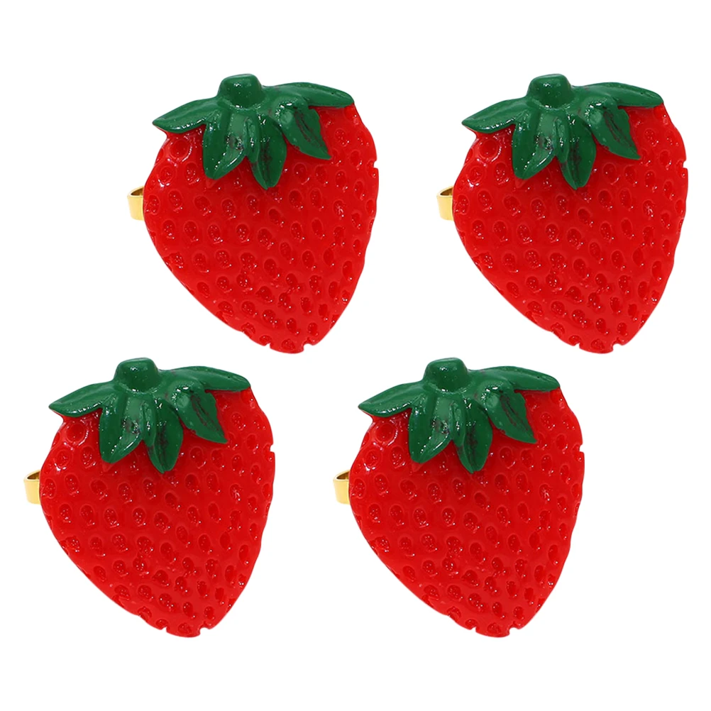 

4 pcs Alloy Napkin Strawberry Shape Decorative Serviette Buckles Fruit Party Clasps Home Hotel Restaurant Decor