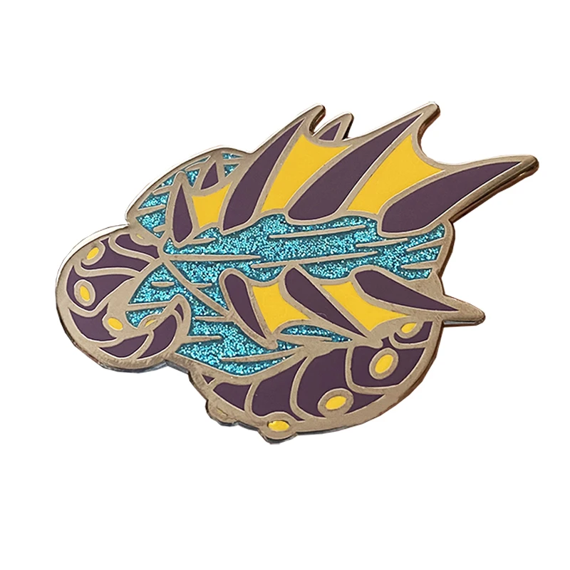 Producer Cartoon Strange Design Lapel Pin Purple And Yellow Composition Of The Pattern Blue Glitter Hard Enamel Badge For Gift