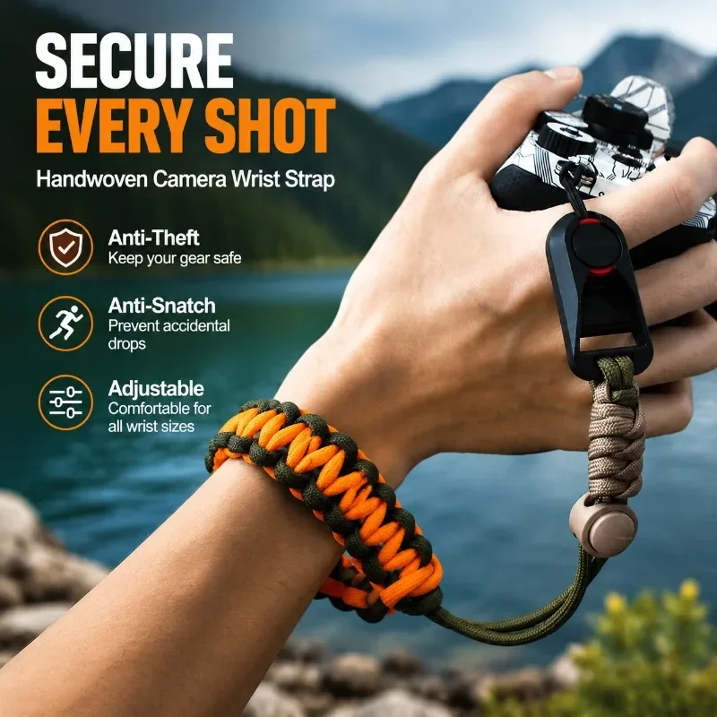 Handwoven Camera Wrist Strap Anti-Slip Anti-Theft Widened Adjustable Detachable Palm Band for DSLR