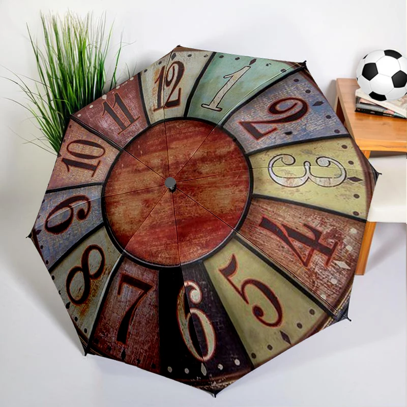 Retro Color Clock Umbrella Automatic Open/close, Sturdy Iron Frame & 8-Rib Structure, Umbrella for Women & Men, Christmas Gifts