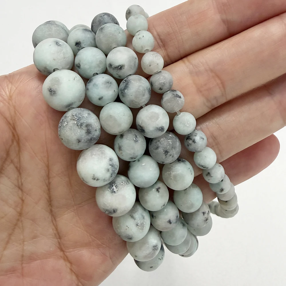 Natural Stone Matte Kiwi Jasper Round Loose Beads 15