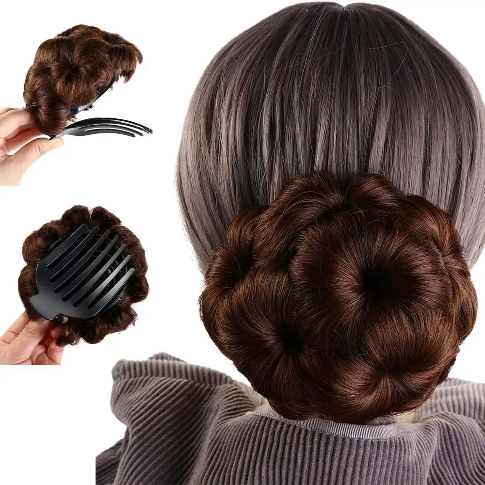 Pferdeschwanz-Erweiterungen, neun Blumen, Haar, Damen-Perücke, Donut-Clip, Mädchen-Blumen-Ring-Dutt, Braut-Haarteil, lockiger Chignon, künstlicher Haarknoten