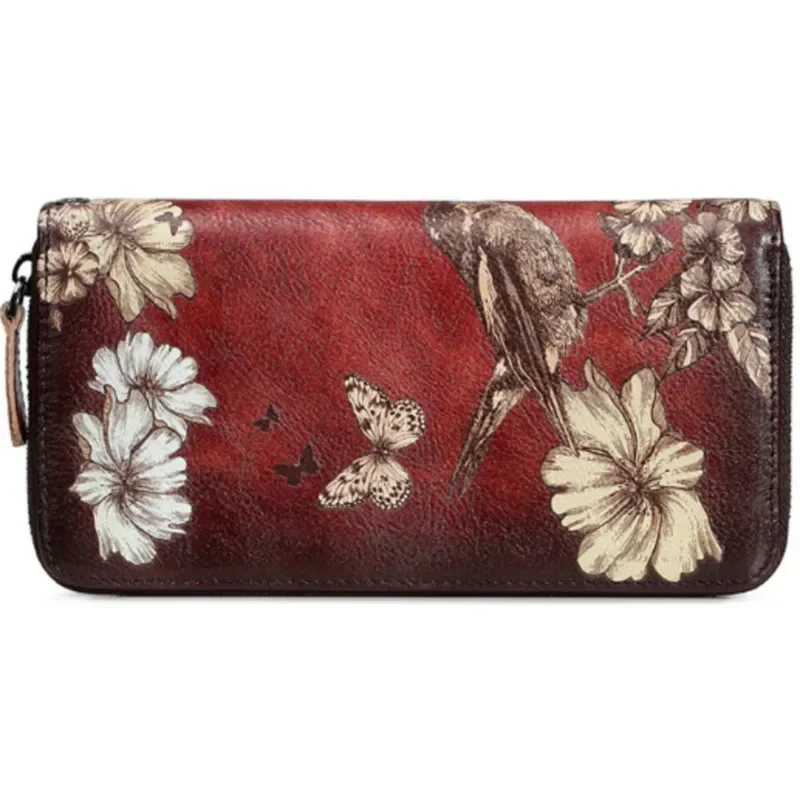 Cartera de cuero genuino para mujer, monedero para mujer, bolso de mano largo con estampado de flores, carteras y monederos para mujer Carteira