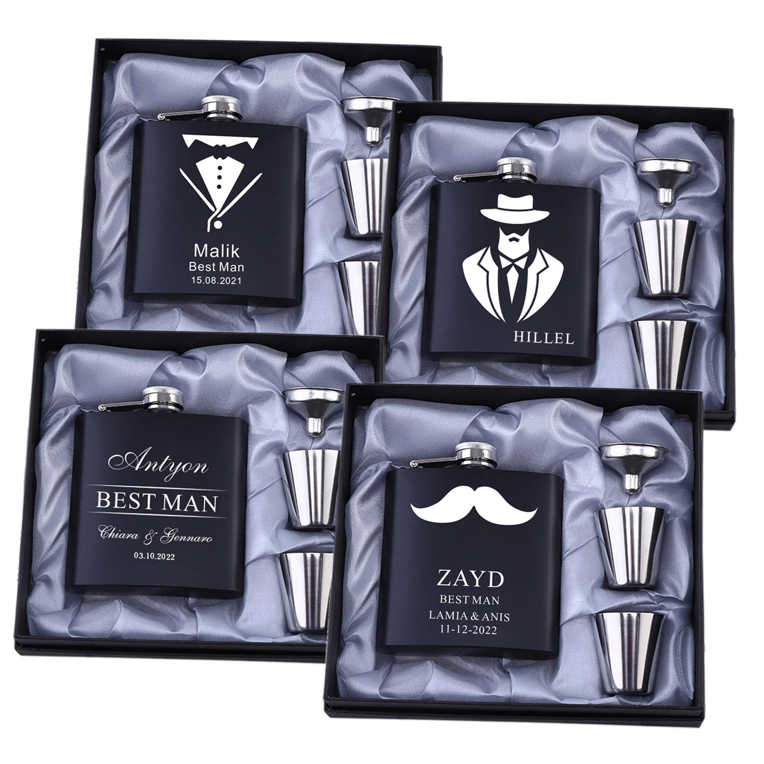 Personalized 6oz Stainless Steel Hip Flask With Gift Box Custom Groomsmen Gift Best Man Groom Gift Wedding Favor Customized Logo