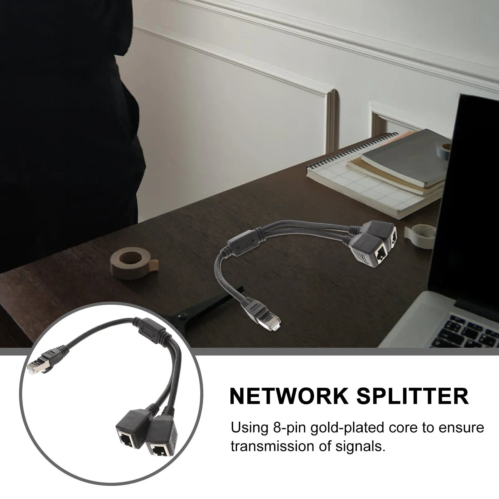 

1pc Rj45 Ethernet Cable Adapter Splitter 1 Male To 2 Female Lan Connector For Home Office Extension Network Splitter Lan