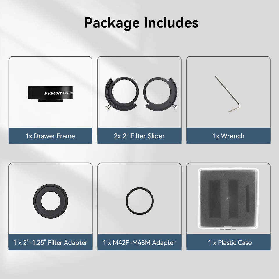 SVBONY-cajón de filtro SV226, moldeado integrado, diseño con fugas de luz para filtro de 1,25 y 2 pulgadas, montado en fotografía de cielo profundo
