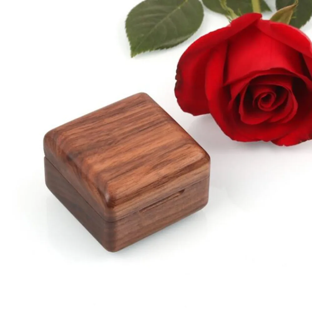 Single Black Walnut Ring Box Solid Wood Exquisite Mini Jewelry Box Ring Storage Velvet Interior Ring Gift Case Earrings Display