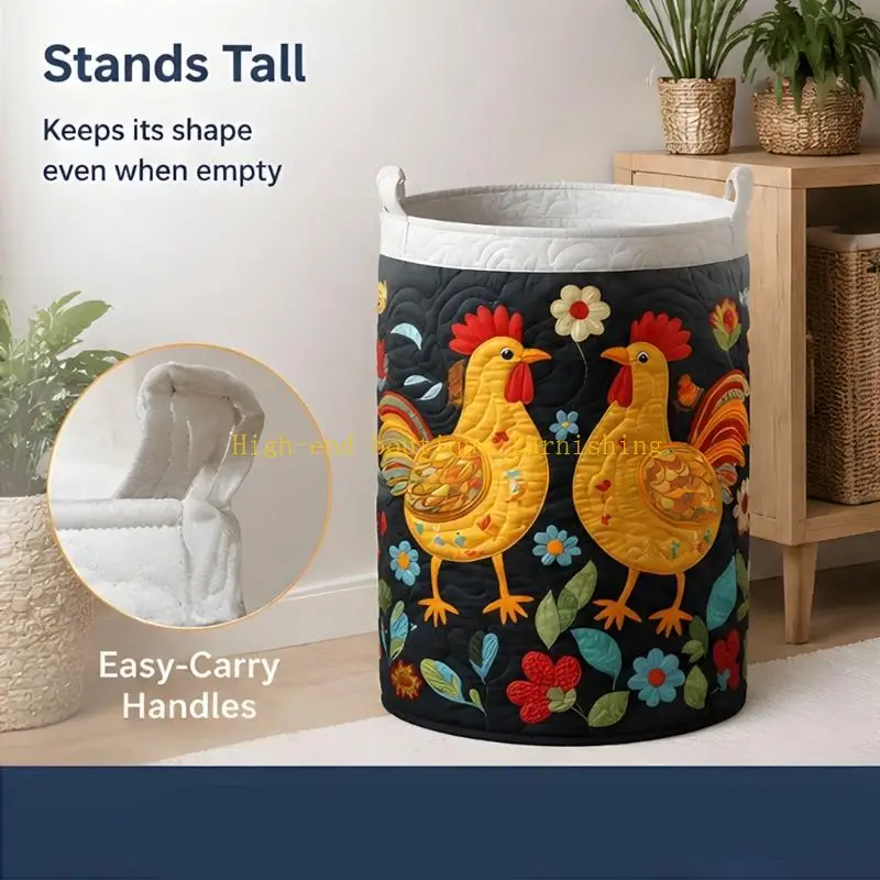 L9NB Chicken Laundry Hamper 14x18 Inch Country Storage Bin for Dirty Clothes