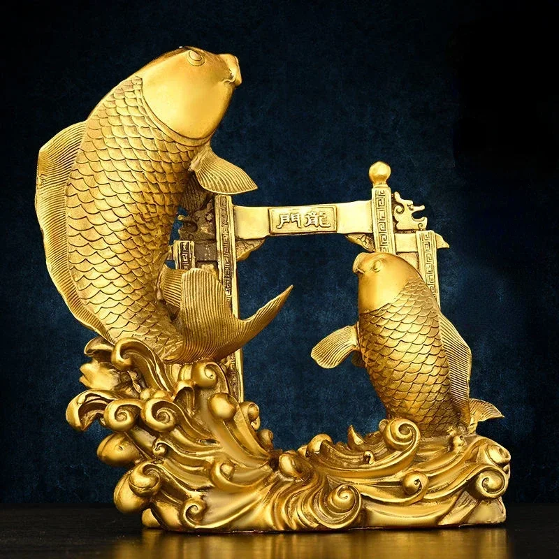 Feng Shui Copper Animal Fish Ornaments Carp Leap Door Home Living Room Decor