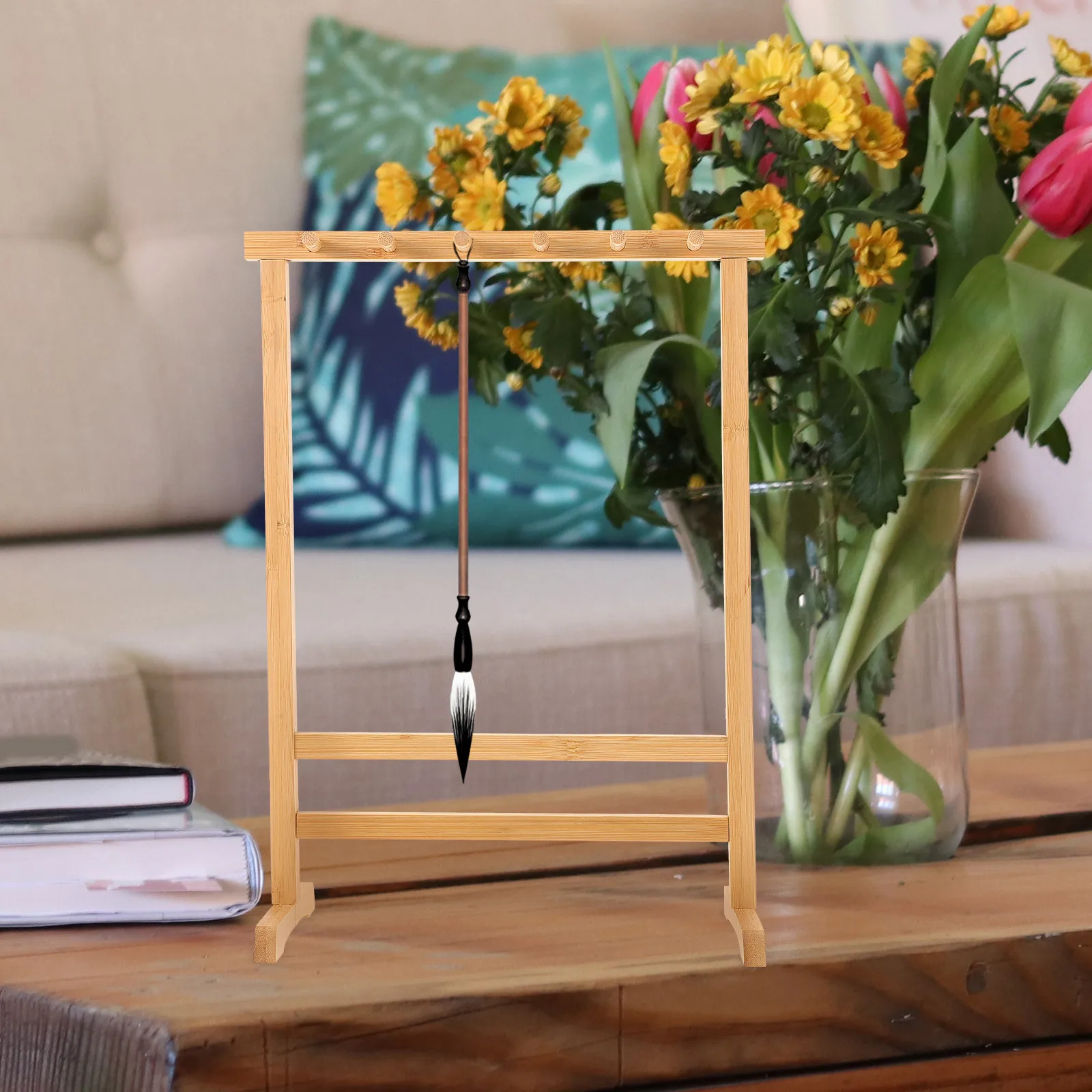 Calligraphy Brush Holder Bamboo Pen Hanging Rack Desktop Organizer Stand Vertical Drying Chinese Brush Storage Multifunctional