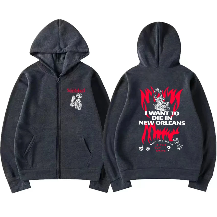 2024 heiße Verkaufs gruppe Suicide boys Gothic Schädel Reiß verschluss Hoodie Mantel Männer Frauen Hip Hop lässig Streetwear Unisex Fleece Reiß verschluss Jacke