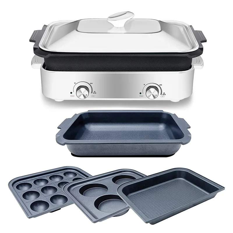 Portable Smoke-free Electric Grill with Hotpot and Non Stick Coating for Outdoor and Indoor Stoves, Top for Household Use
