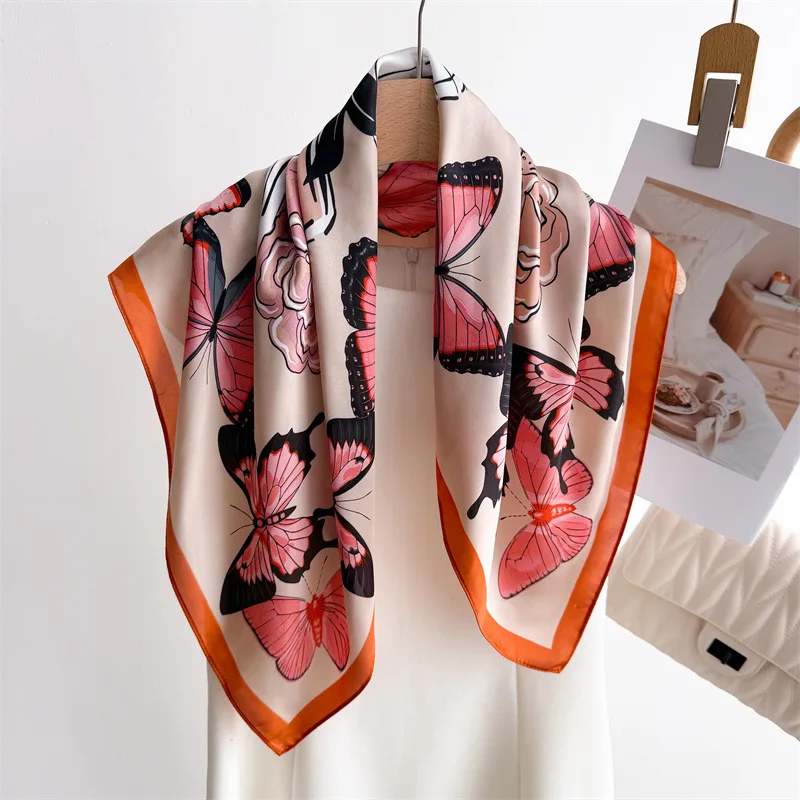 Luxury Silk Feeling Square Scarf Women 2024 Print Satin Neckerchief Spring Hair Band Foulard Bandana Echarpe Tie Shawl Wraps