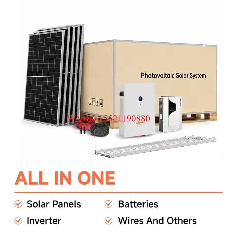WMWMNU 3.6kW All in One Off Grid Solar Power Kit Complete System with Lithium Battery Solar Panel Set for Home Use