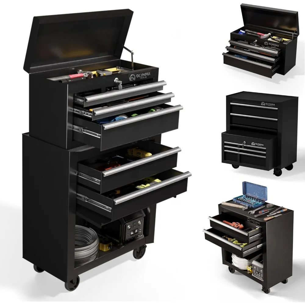 خزانة أدوات مع درج - صندوق أدوات مع محمل كروي وأدراج قابلة للتمديد بالكامل وأدوات تخزين المرآب