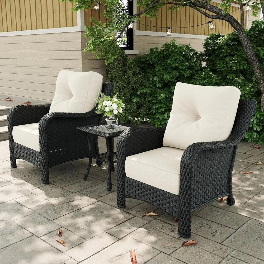 

3-Piece Outdoor Patio Furniture Set with Cushioned Single Chairs and Side Table