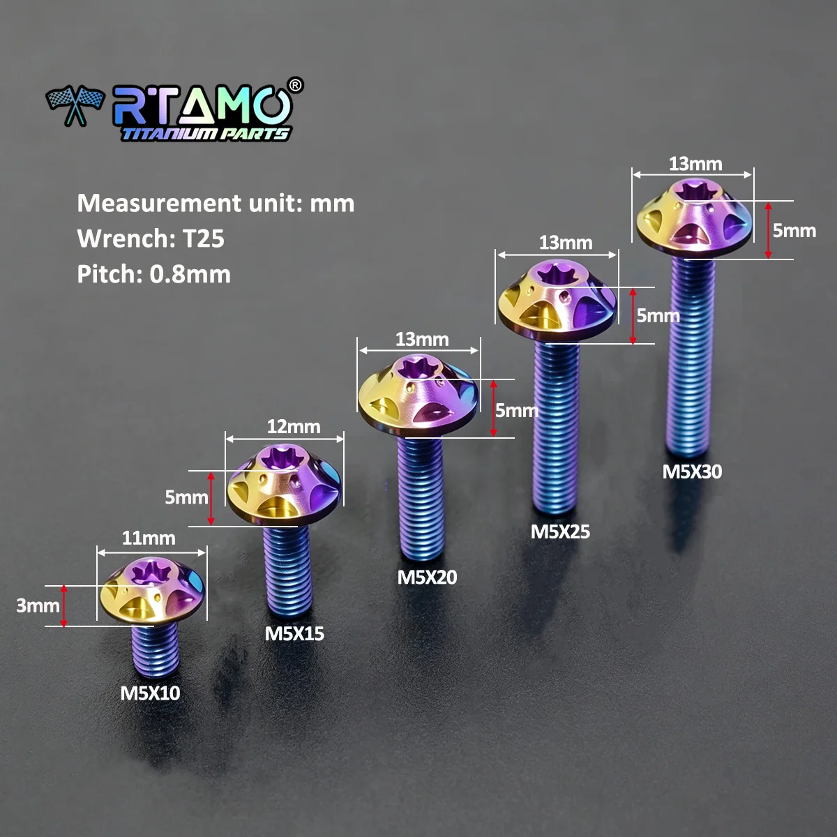 RTAMO Gr5 Titanium Bolts M5X10/15/20/25/30 Windscreen Visor Screws for Motorcycle Bike Modification (1pc)