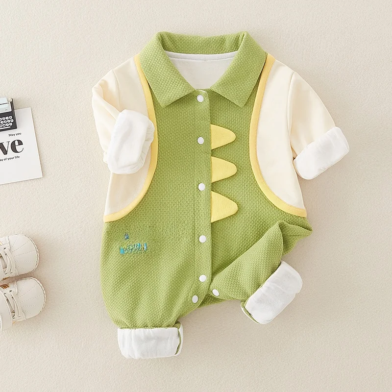 Roupa de bebê recém-nascido coleção outono longo sve macacão dupla camada puro algodão ao ar livre terno adere design dos desenhos animados na moda