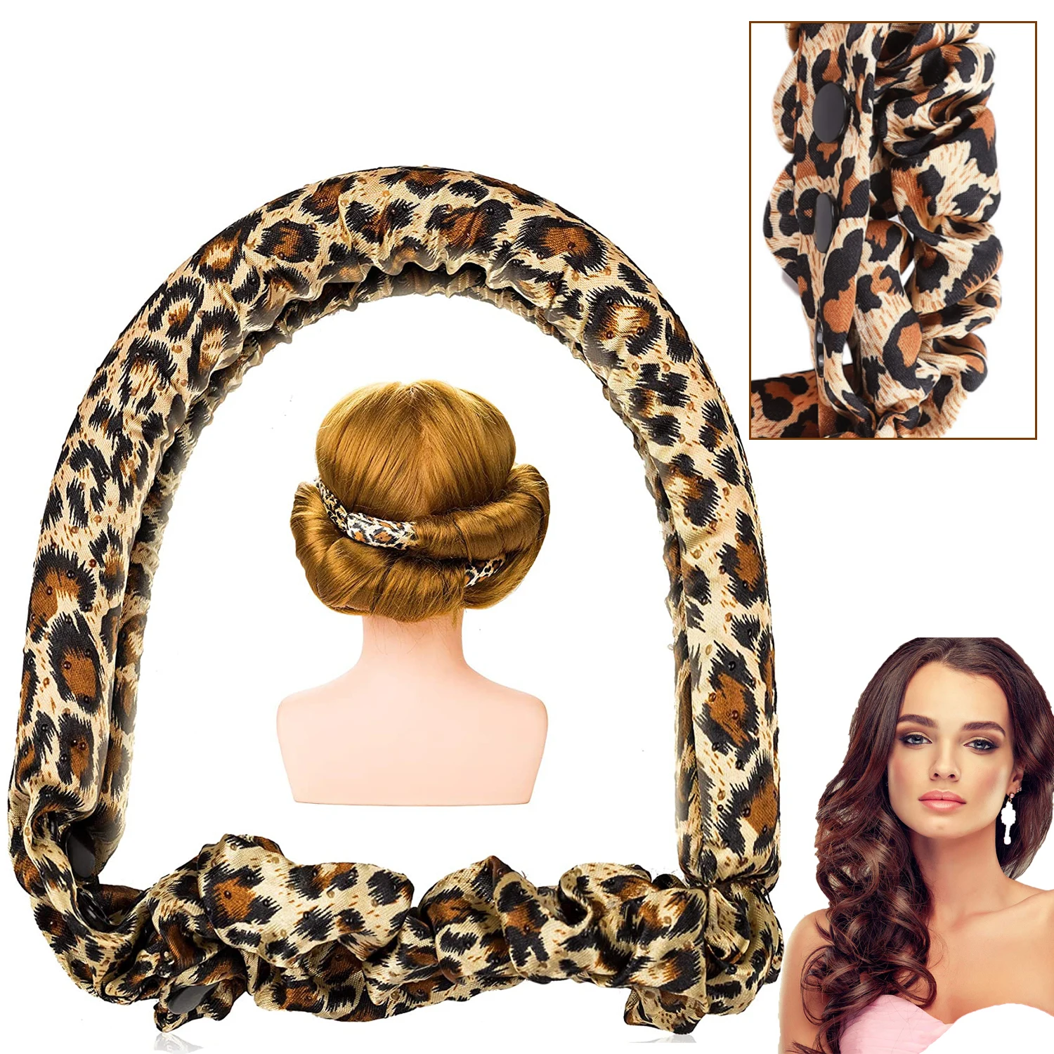 

Heatless Curl Ribbon, Extra Large Ribbon Diy Big Barrel Curlers, Heatless Hair Curlers, Spiral Curlers Hair Rollers(Leopard)