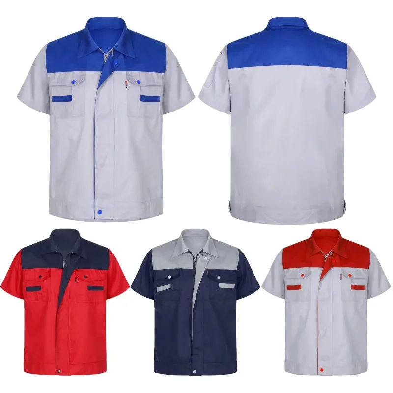 Heren Dames Werkjas met korte mouwen Werkplaatsoverhemden Motormonteur Uniform met T-shirts met twee zakken Heren Werkplaatsoveralls Top