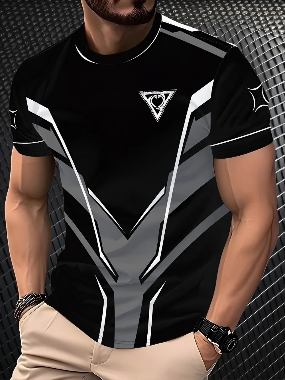 Functional Style Geometric Lines 3D Printed Men's T-shirt Fashion Breath Quick-drying Outdoor Sports Leisure Short-sleeved Shirt