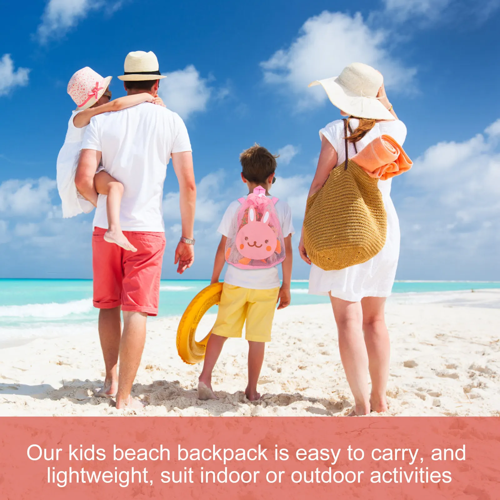 

Пляжная сумка из сетчатой ткани с мультяшным рисунком, прочная, регулируемая, на завязках, легкая, дышащая, для хранения песка, коллекция детских пляжных принадлежностей