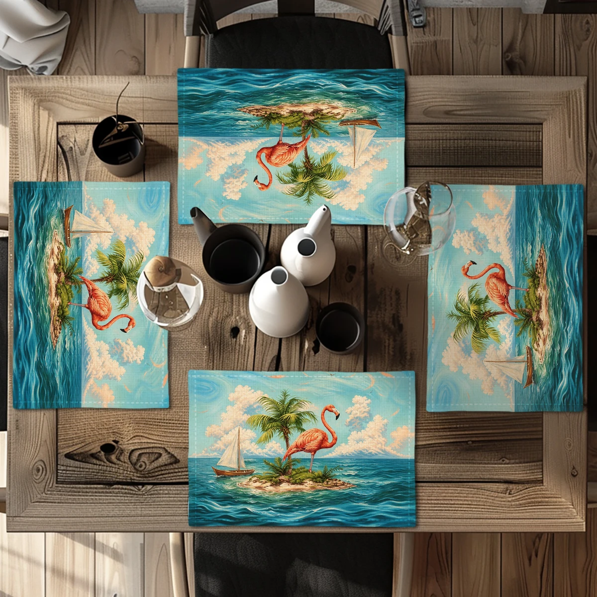 Nautical Lighthouse Pattern Polyester Placemat - Coastal Seascape Decorative Table Mat for Kitchen, Dining & Cafe Use