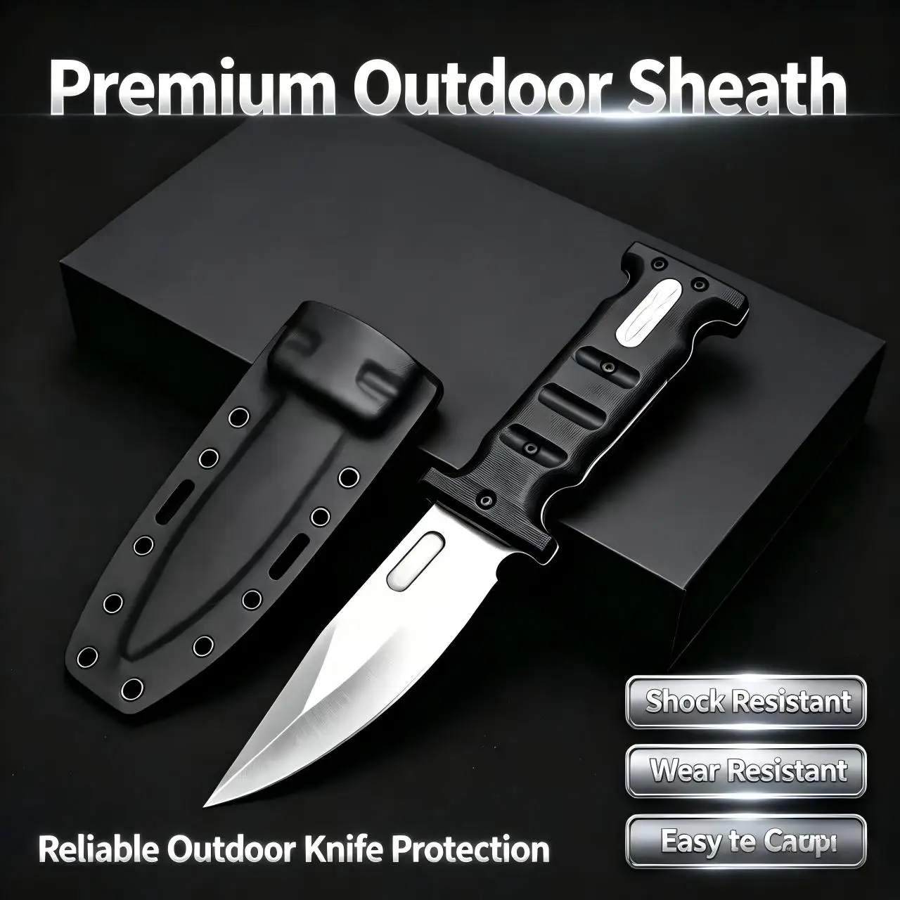Outdoor travel fixed knife with sheath, blade made of D2 steel, anti-slip handle. A practical and portable tool for camping and