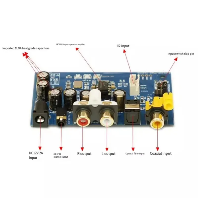 ES9039Q2M Decoder Board I2S DSD Optical Coaxial Input Audio Decoder Board Module DSD512-A22U