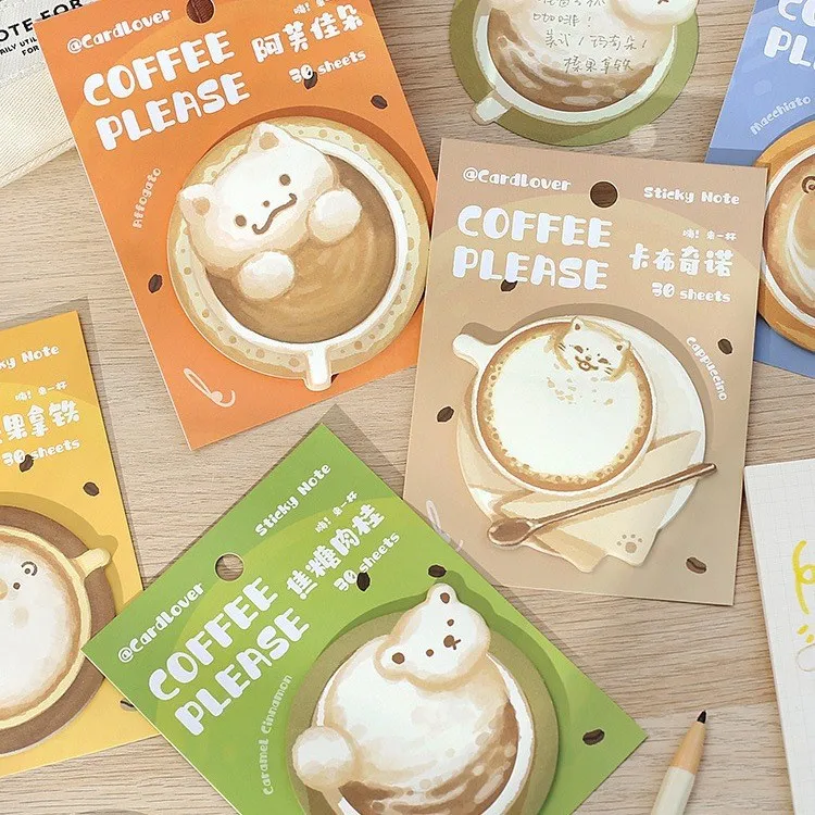 30 Sheets/pack Coffee Drink Sticky Notes Cute Notepads Sticky Note Pads Self Stick Memo Pad For School Office Home Kids Students