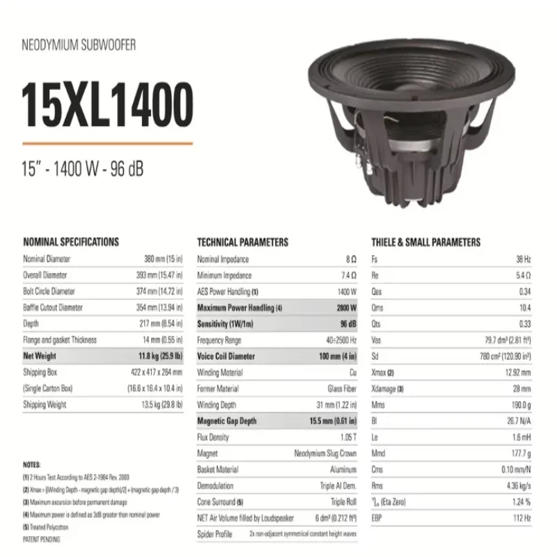Faital Speakers Original Italiy 15XL1400 15